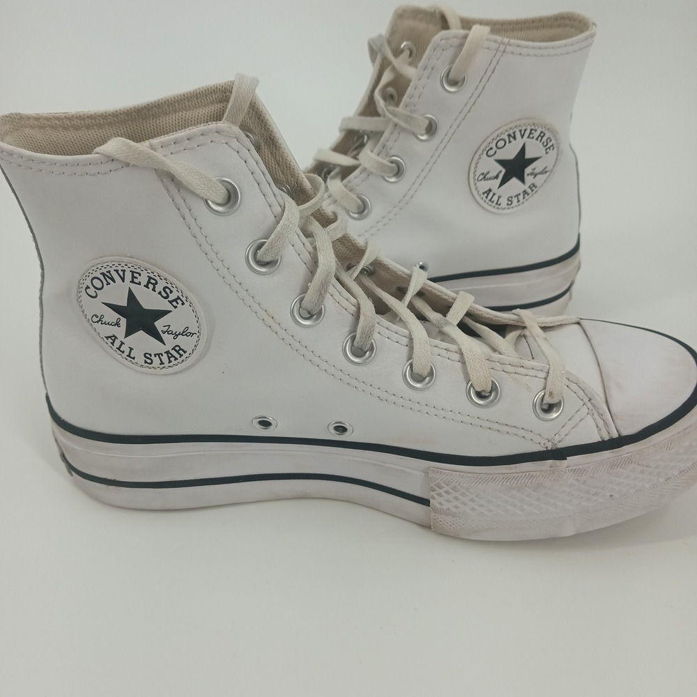 Converse Chuck Taylor All Star Platform High Top White Leather Womens 6.5 - Picture 5 of 9